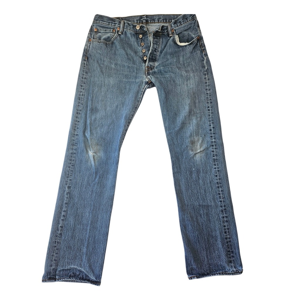 Vintage Style Levi's 501 Original Fit Straight Leg Jeans 34 Workwear Distressed